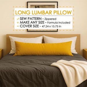 Long Lumbar Pillow Cover Sewing Pattern PDF – 47"x16", Easy Lumbar Cushion Tutorial for Bed, Couch & Bench, DIY Extra Long Decorative Pillow