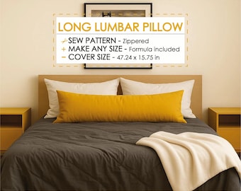 Long Lumbar Pillow Cover Sewing Pattern PDF – 47"x16", Easy Lumbar Cushion Tutorial for Bed, Couch & Bench, DIY Extra Long Decorative Pillow