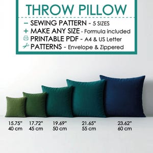 Throw Pillow Case Easy Sewing Pattern PDF – 5 Sizes | DIY Cushion Cover Tutorial | Beginner Friendly Pillow Pattern with Zipper/Envelope