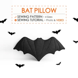 Nähvorlage für ein Fledermaus-Plüschtier, Halloween-Nähvorlage, gruseliges Dekokissen (PDF), Halloween-Deko zum Selbermachen, Nähprojekt für Anfänger, Videoanleitung