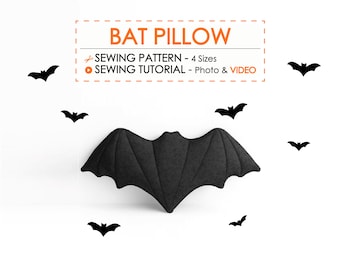 Bat Plushie Sewing Pattern, Halloween Sew Pattern, Spooky Decorative Pillow PDF, Halloween DIY Decore, Beginner Sew Project, Video Tutorial