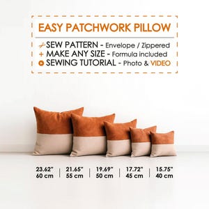 Patchwork Throw Pillow Cover Sewing Pattern PDF, 5 Sizes, Beginner Sewer, Easy Sew Project, DIY Decorative Cushion Printable Tutorial