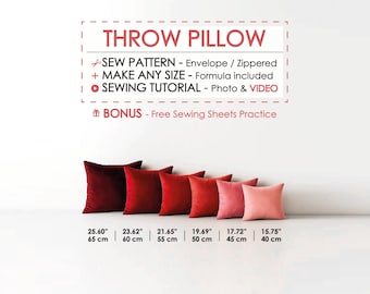 DIY Throw Pillow Cover Pattern PDF - 6 Sizes | Easy Sewing Video Tutorial | Beginner Cushion Cover Zipper & Envelope Closure
