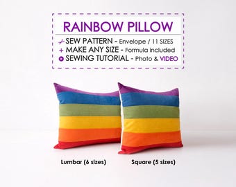 Colorfull Patchwork Throw & Lumbar Pillow Cover Sewing Pattern Download, Scrappy Sew Easy Project, DIY Rainbow Pride Decor, Beginner Sewer