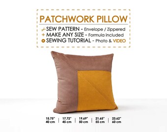 Easy Patchwork Throw Pillow Cover Printable Sew Pattern – 5 Sizes, Beginner Friendly, Scrap Sew Project, DIY Decorator, Step by Step Sewing