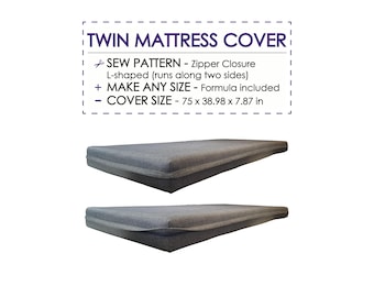 Twin Mattress Cover Sewing Pattern PDF – Zippered Bed Slipcover Tutorial, Daybed Cushion Cover, DIY Custom Mattress Case