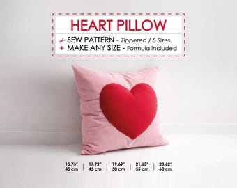 Patron de couture pour coussin en forme de cœur, housse de coussin décorative, projet DIY pour débutants, idée cadeau faite main pour la Saint-Valentin et l'amour, tutoriel PDF imprimable étape par étape