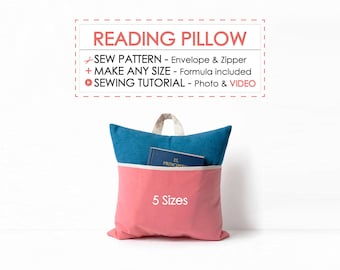 Reading Pillow With Pocket Pattern PDF, DIY Book Pillow - 5 Sizes (Zipper & Envelope), Instant Download Sew, Beginner Sewer Cushion Cover