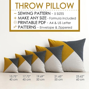 Patchwork Throw Pillow Cover Sewing Pattern – 5 Sizes | Easy Beginner Sewer Pillowcase Tutorial, DIY Pillow PDF Pattern, Zipper or Envelope