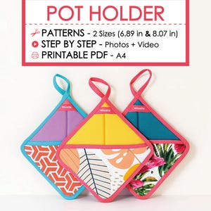 Pot Holder Easy Sewing Pattern PDF – Square Quilted Potholder – Easy Kitchen DIY – Hot Pad Pattern with Video Tutorial, Perfect Kitchen Gift