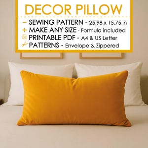 Decorative Bed Cushion Pattern PDF, Throw Pillow Cover Pattern, Pillowcase Easy Sewing Pattern HomeDecor, DIY Pillow Pattern Sewing Tutorial