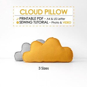 Patrón PDF para almohada de nube – Proyecto de costura de almohada para bebé con forma, incluye video, 3 tamaños, ideal para baby shower o como regalo para recién nacidos – Decoración para guardería y habitación infantil.