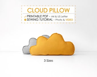 Patrón PDF para almohada de nube – Proyecto de costura de almohada para bebé con forma, incluye video, 3 tamaños, ideal para baby shower o como regalo para recién nacidos – Decoración para guardería y habitación infantil.