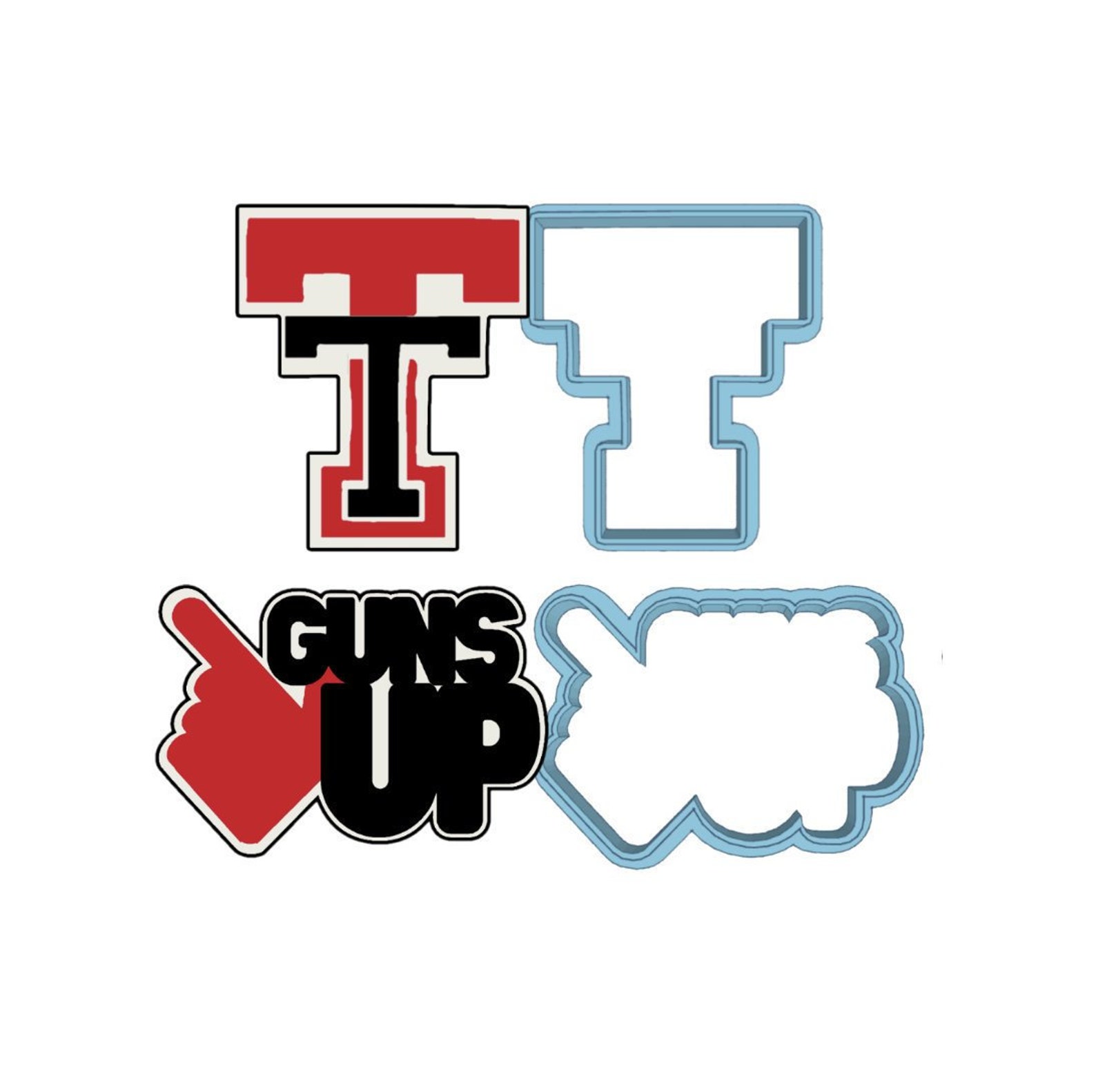 Texas Tech Cookie Cutter Set American Confections Guns Up Etsy