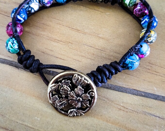 Dyed Marble Leather Wrap Bracelet