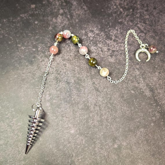 Silver-Tone Pendulum with Multi-Colored Tourmaline Beads