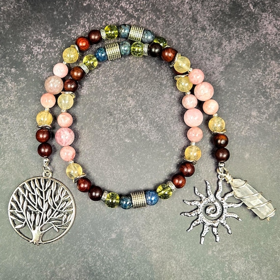 Apollo Prayer Beads: Sunstone Rosary with Golden Quartz and Sandalwood