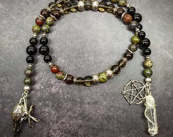 Baba Yaga Prayer Beads – Dragon Bloodstone, Garnet, Obsidian, Smoky Quartz Devotional
