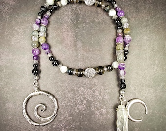 Welsh Goddess Arianrhod Devotional: Labradorite, Moonstone, Amethyst, Black Tourmaline Altar Tool