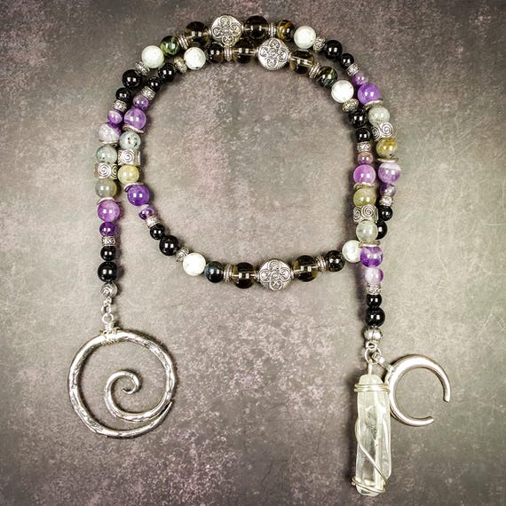 Welsh Goddess Arianrhod Devotional: Labradorite, Moonstone, Amethyst, Black Tourmaline Altar Tool