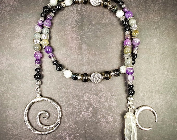 Welsh Goddess Arianrhod Devotional: Labradorite, Moonstone, Amethyst, Black Tourmaline Altar Tool