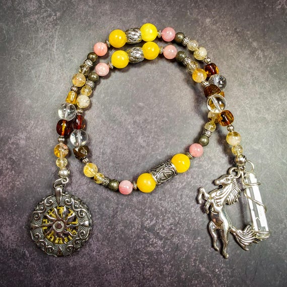 Norse Goddess Sunna Prayer Beads - Pyrite, Citrine, and Sunstone Rosary