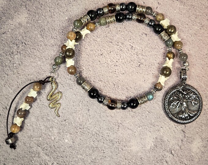 Jormungandr Prayer Beads: Norse God Rosary with Agate, Jasper & Tiger's Eye
