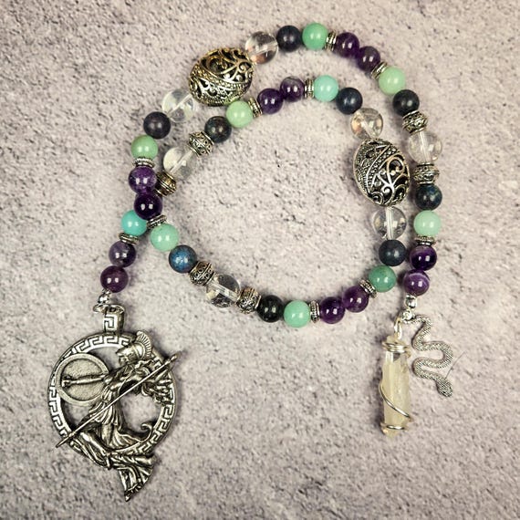Artemis Prayer Beads: Sapphire, Amazonite, and Amethyst Rosary