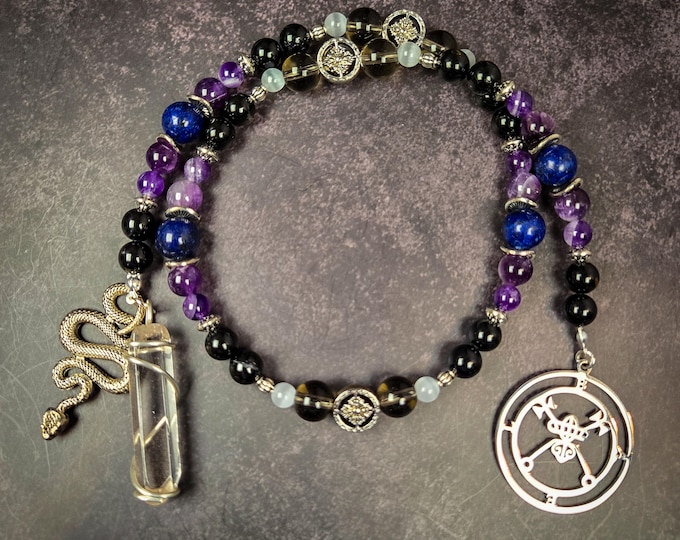 Bael Prayer Beads: Amethyst, Obsidian, and Lapis Lazuli Rosary