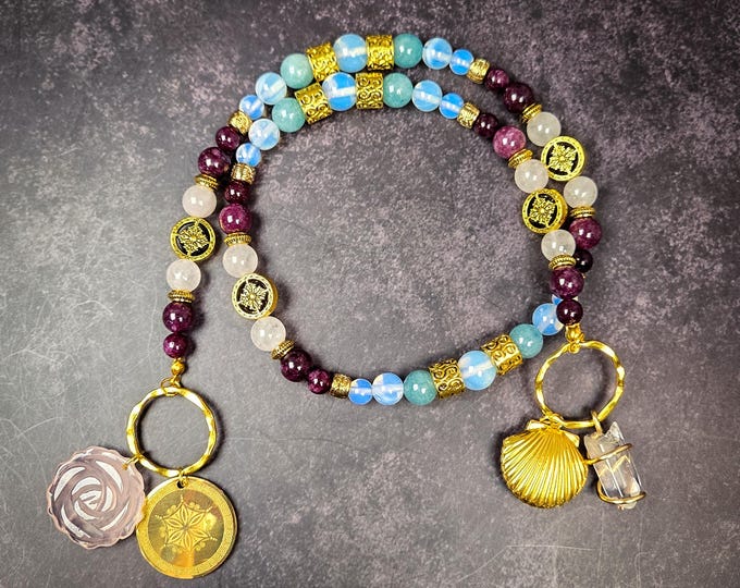 Aphrodite Prayer Beads: Opalite, Garnet, and Rose Quartz Rosary