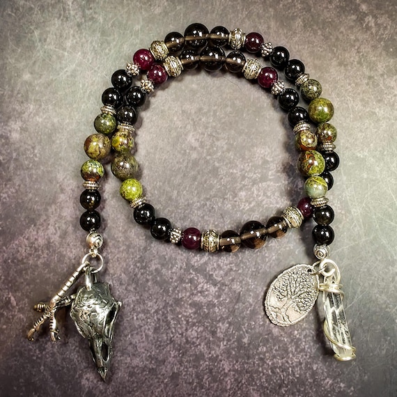 Baba Yaga Prayer Beads – Dragon Bloodstone, Garnet, Obsidian, Smoky Quartz Devotional