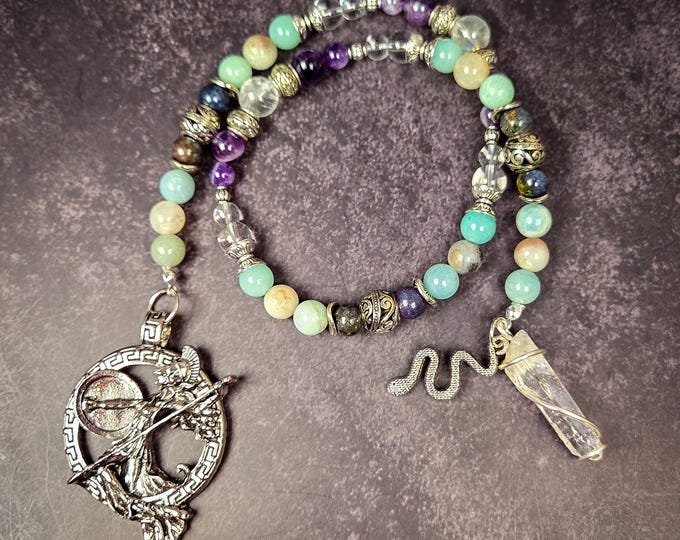 Artemis Prayer Beads: Sapphire, Amazonite, and Amethyst Rosary