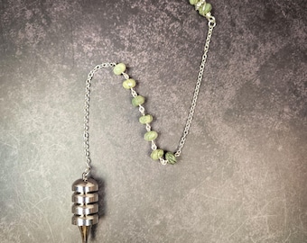 Green Rutile Quartz & Silver-Tone Dowsing Pendulum