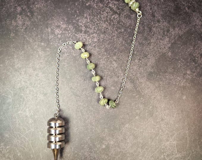 Green Rutile Quartz & Silver-Tone Dowsing Pendulum