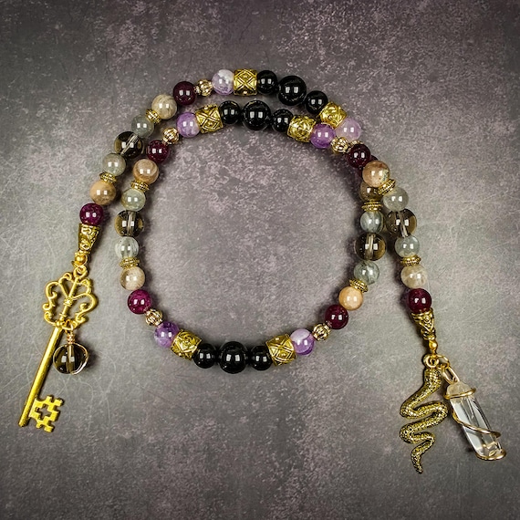 Hekate Prayer Beads: Amethyst, Black Moonstone, Labradorite, and Obsidian