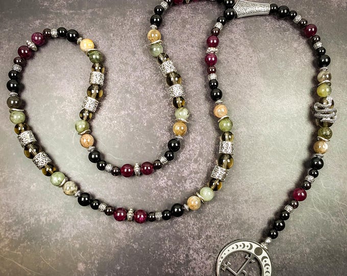 Lilith Rosary Beads: Garnet, Obsidian, and Black Moonstone Rosary