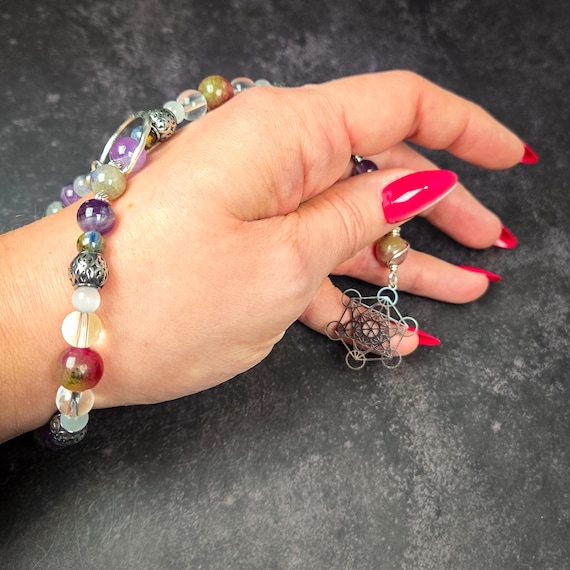 Archangel Metatron Wrist Rosary: Watermelon Tourmaline, Kyanite, and Selenite Rosary
