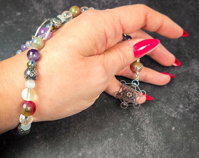 Archangel Metatron Wrist Rosary: Watermelon Tourmaline, Kyanite, and Selenite Rosary