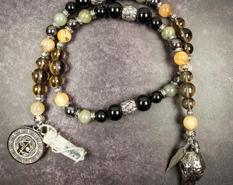 Norse Hel Prayer Beads – Black Moonstone, Labradorite, Obsidian Meditation Tool