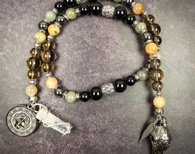 Norse Hel Prayer Beads – Black Moonstone, Labradorite, Obsidian Meditation Tool
