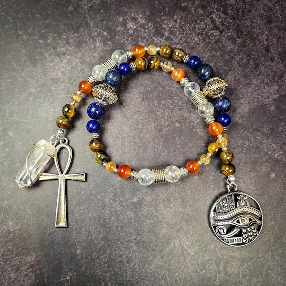 Ra Prayer Beads: Egyptian God Rosary with Tiger's Eye, Carnelian & Citrine