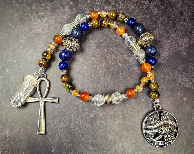 Ra Prayer Beads: Egyptian God Rosary with Tiger's Eye, Carnelian & Citrine