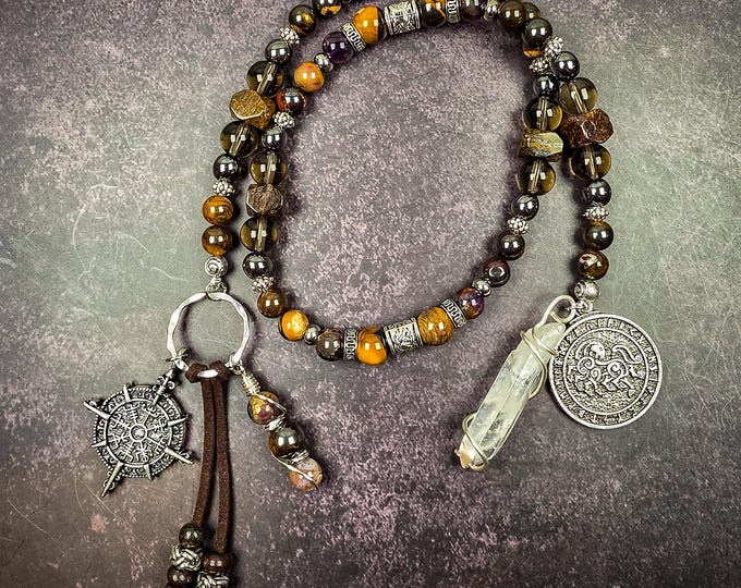 Sleipnir Devotional Beads: Norse God Rosary with Tiger Iron and Bronzite
