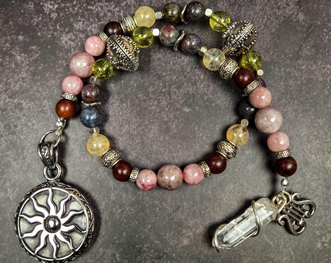 Apollo Prayer Beads: Sunstone Rosary with Golden Quartz and Sandalwood