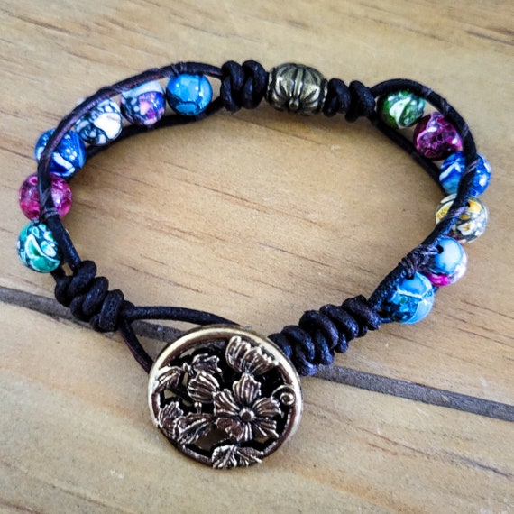 Dyed Marble Leather Wrap Bracelet