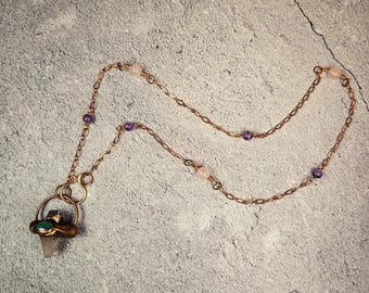 Rose Quartz and Amethyst Pendulum Necklace- Wearable Divination Tool - Crystal Healing Jewelry