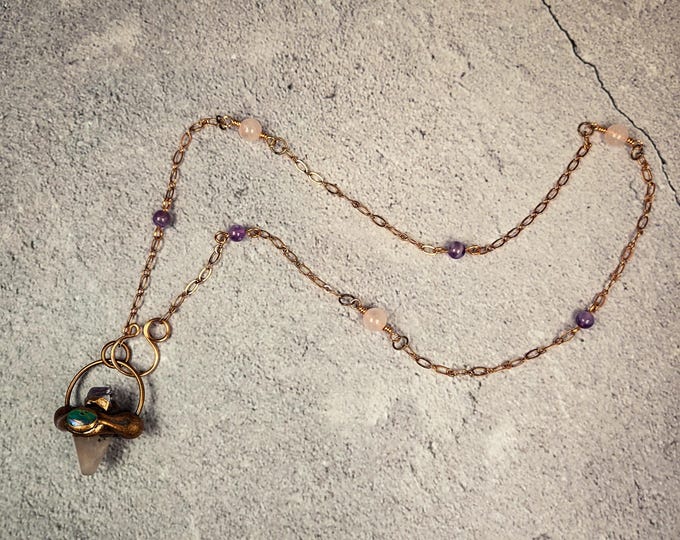 Rose Quartz and Amethyst Pendulum Necklace- Wearable Divination Tool - Crystal Healing Jewelry