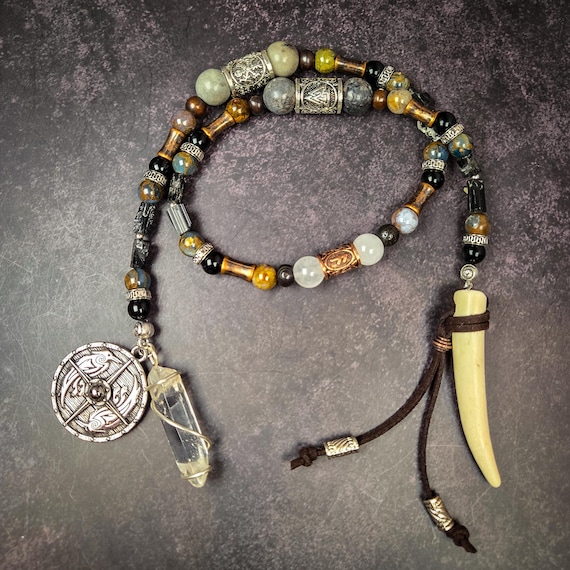 Odin Prayer Beads: Norse Pagan Rosary with Jasper, Pietersite, & Black Tourmaline