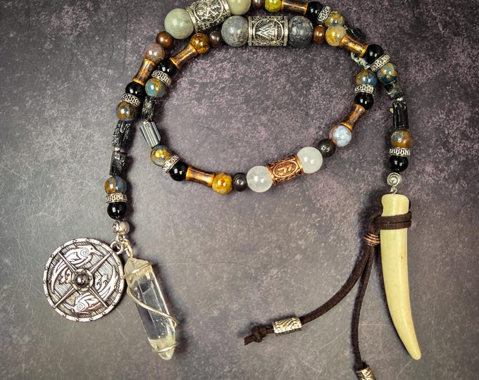 Odin Prayer Beads: Norse Pagan Rosary with Jasper, Pietersite, & Black Tourmaline