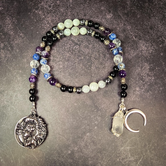Goddess Rhea Prayer Beads: Moonstone, Obsidian, and Sodalite Devotional Beads